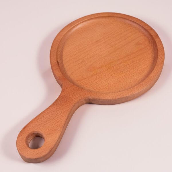 Handcrafted rolana wooden platter made from natural wood, featuring a smooth finish and unique grain patterns for elegant dining and serving